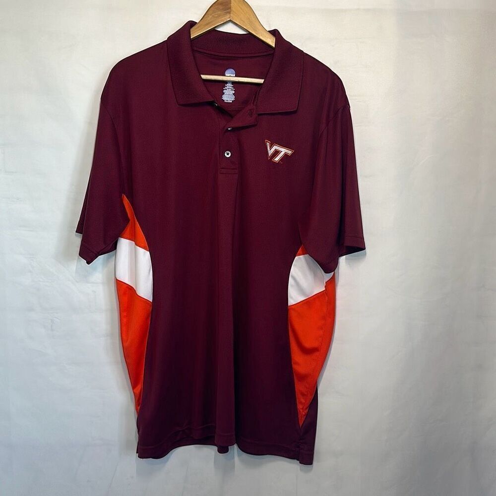 Virginia Tech Mens‎ NCAA Burgundy Orange Golf Polo shirt size XL Hokies